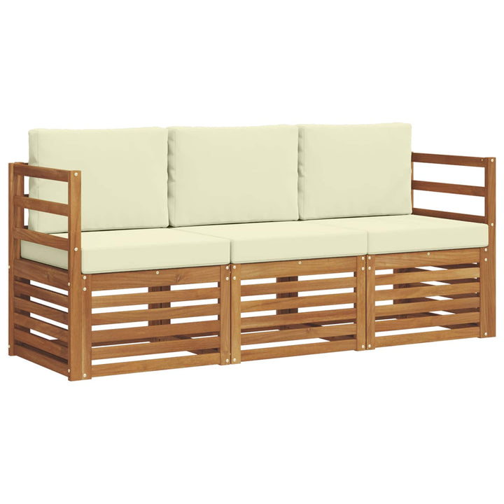 Sofasæt med pude 3 pcs Naturlig og Fløde Massivt Akacietræ