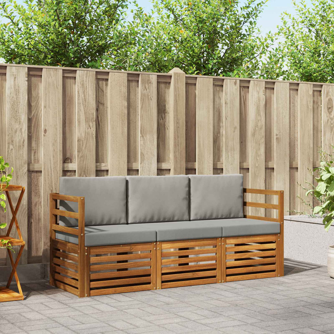 Sofasæt med pude 3 pcs Naturlig og Lys Grå Massivt Akacietræ