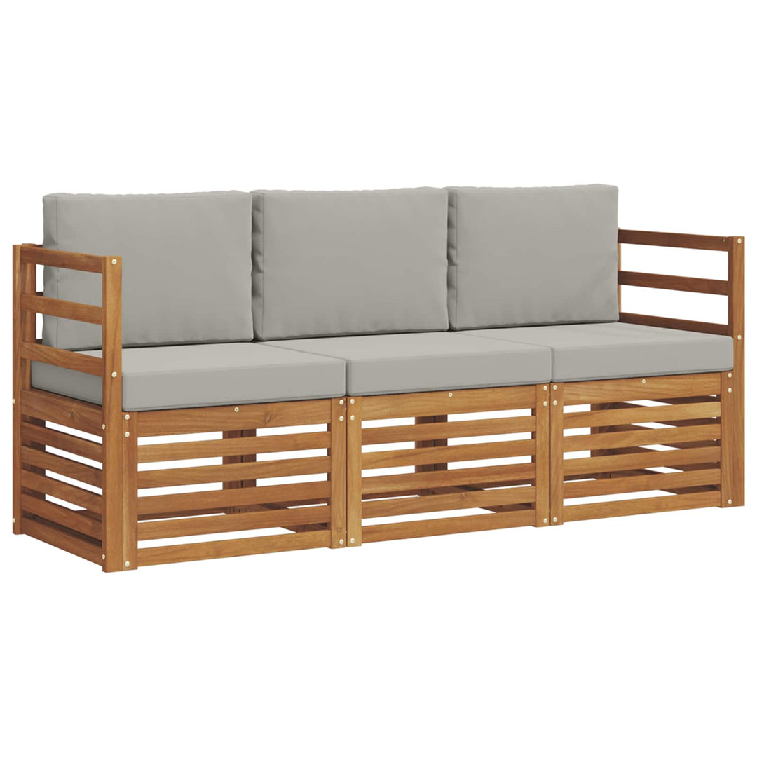 Sofasæt med pude 3 pcs Naturlig og Lys Grå Massivt Akacietræ