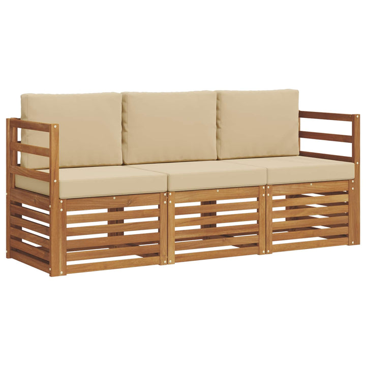 Sofasæt med pude 3 pcs Naturlig og Beige Massivt Akacietræ