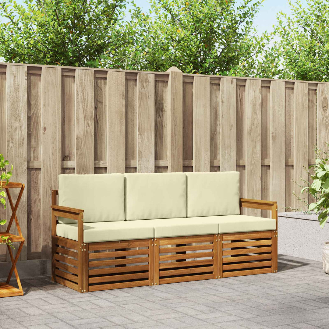 Sofasæt med pude 3 pcs Naturlig og Fløde Massivt Akacietræ
