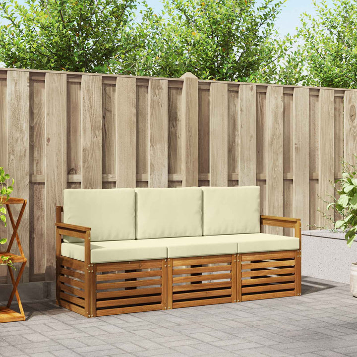 Sofasæt med pude 3 pcs Naturlig og Fløde Massivt Akacietræ