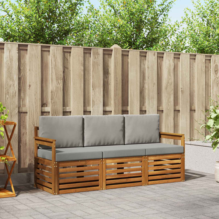 Sofasæt med pude 3 pcs Naturlig og Lys Grå Massivt Akacietræ