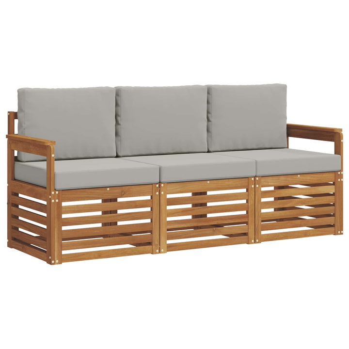Sofasæt med pude 3 pcs Naturlig og Lys Grå Massivt Akacietræ