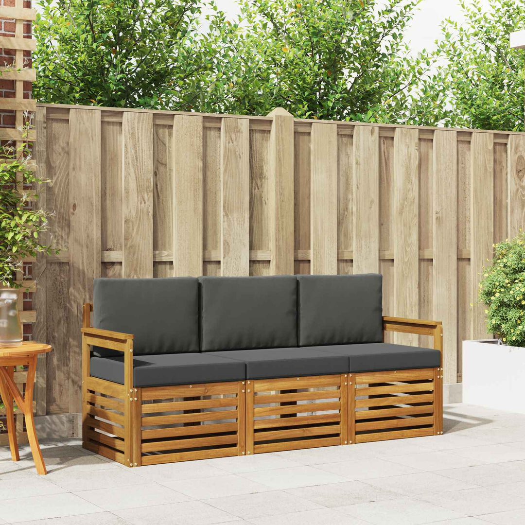 Sofasæt med pude 3 pcs Naturlig og Antracit Massivt Akacietræ