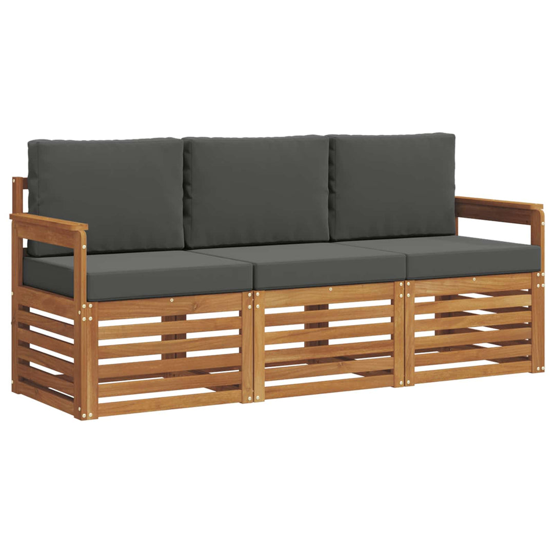Sofasæt med pude 3 pcs Naturlig og Antracit Massivt Akacietræ
