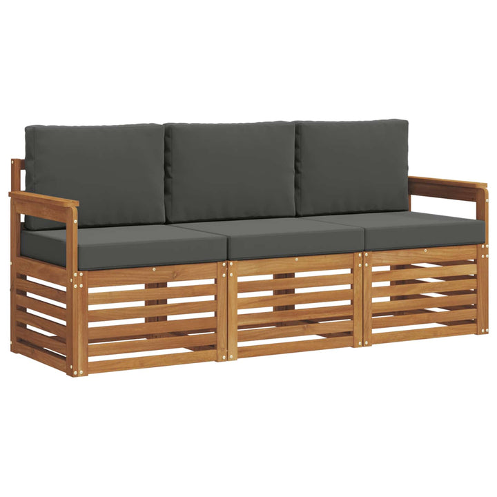Sofasæt med pude 3 pcs Naturlig og Antracit Massivt Akacietræ