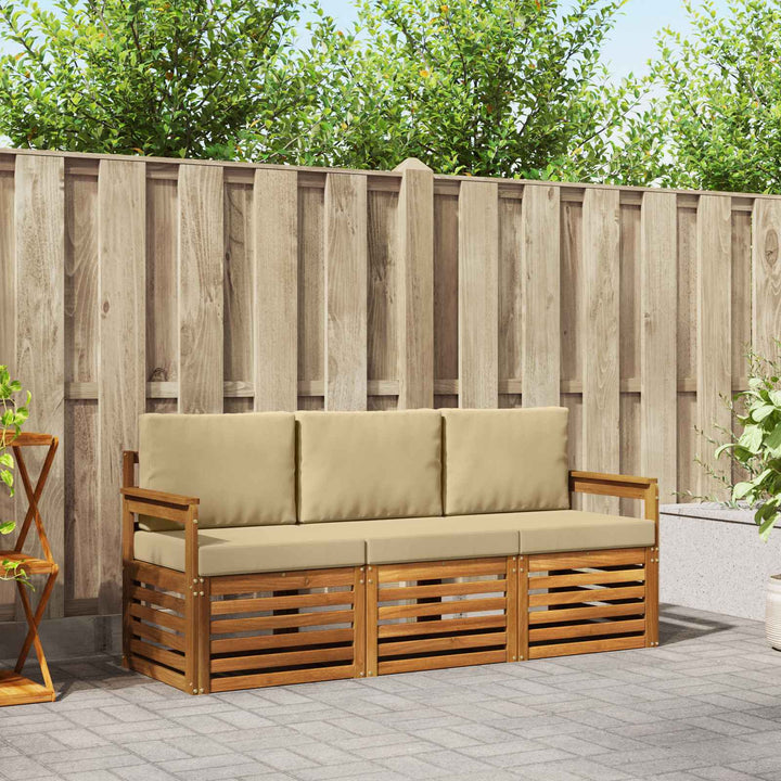 Sofasæt med pude 3 pcs Naturlig og Beige Massivt Akacietræ