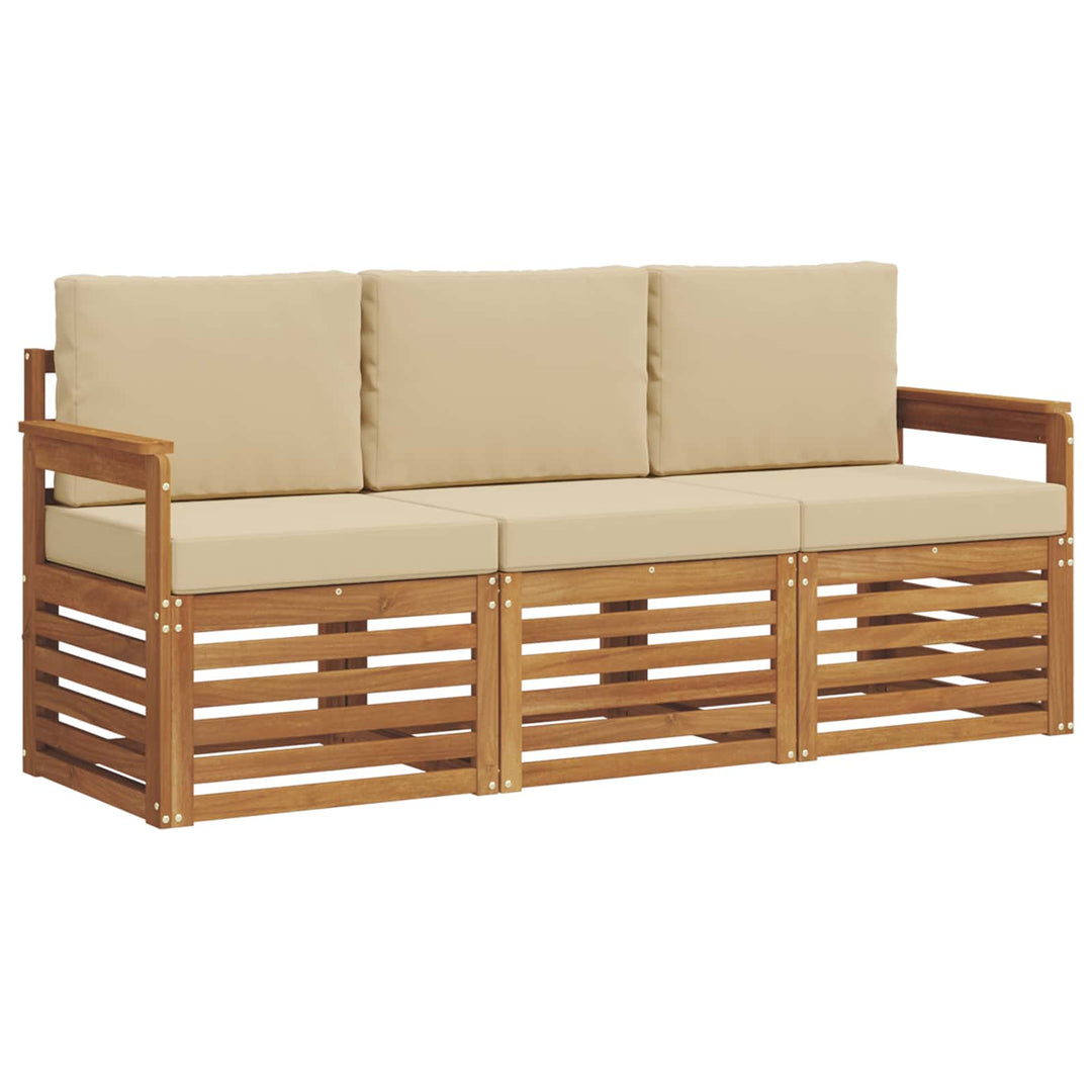 Sofasæt med pude 3 pcs Naturlig og Beige Massivt Akacietræ
