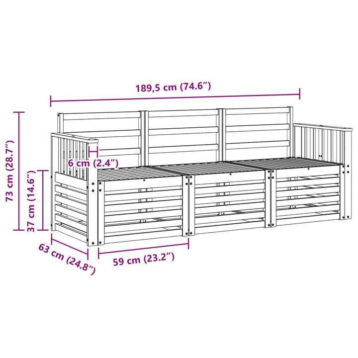 Sofasæt 3 pcs Naturfarvet Massivt Akacietræ