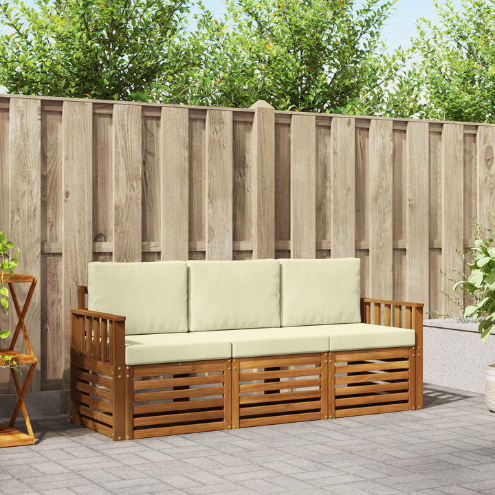 Sofasæt med pude 3 pcs Naturlig og Fløde Massivt Akacietræ
