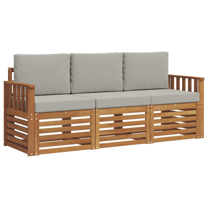 Sofasæt med pude 3 pcs Naturlig og Lys Grå Massivt Akacietræ