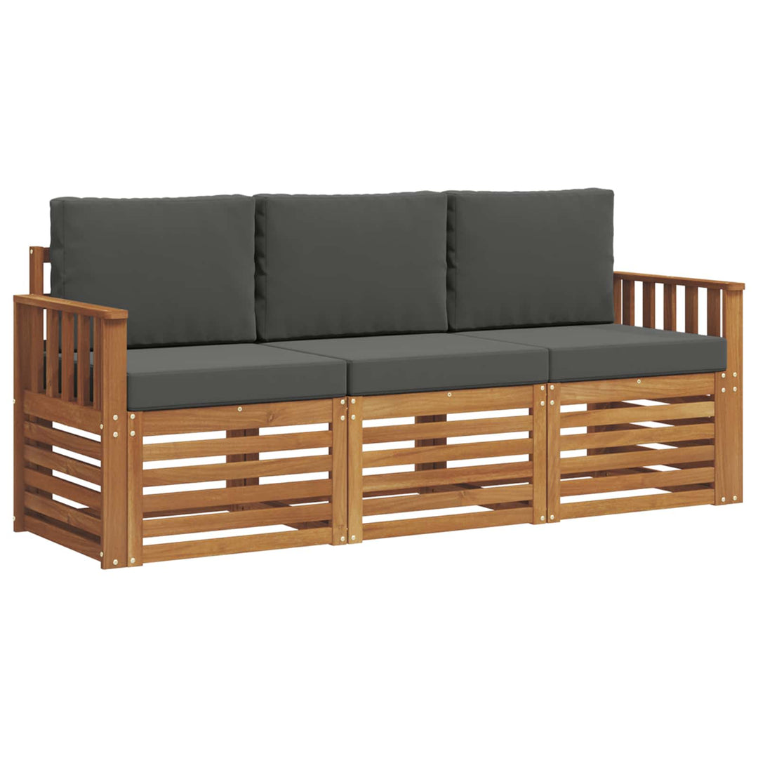 Sofasæt med pude 3 pcs Naturlig og Antracit Massivt Akacietræ
