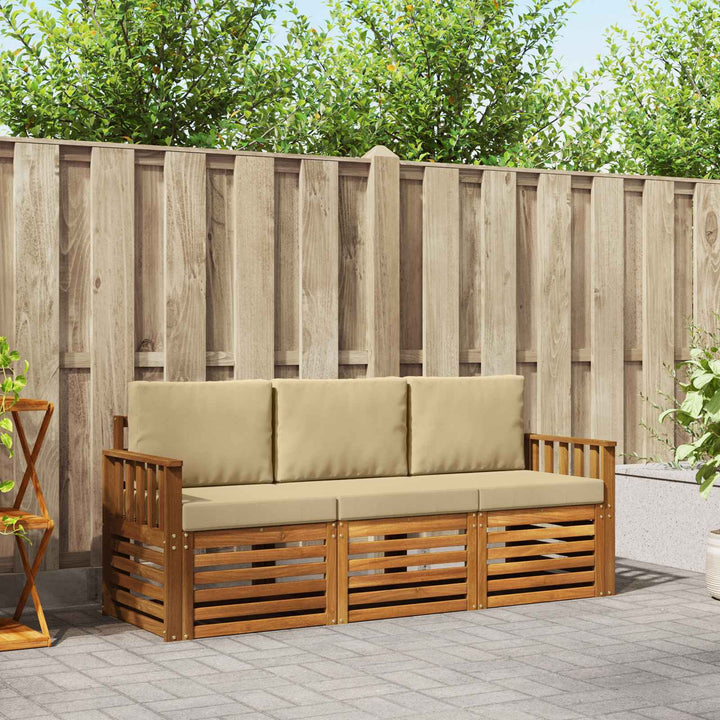 Sofasæt med pude 3 pcs Naturlig og Beige Massivt Akacietræ