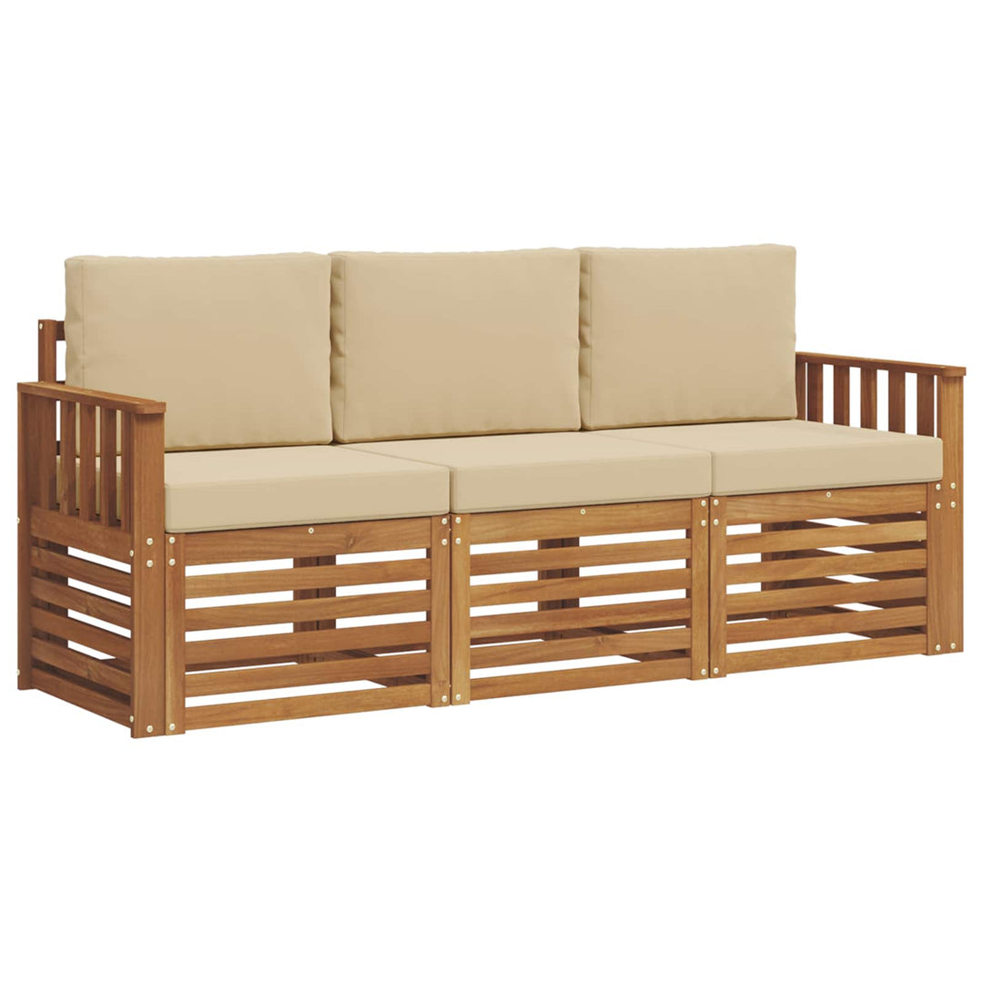 Sofasæt med pude 3 pcs Naturlig og Beige Massivt Akacietræ