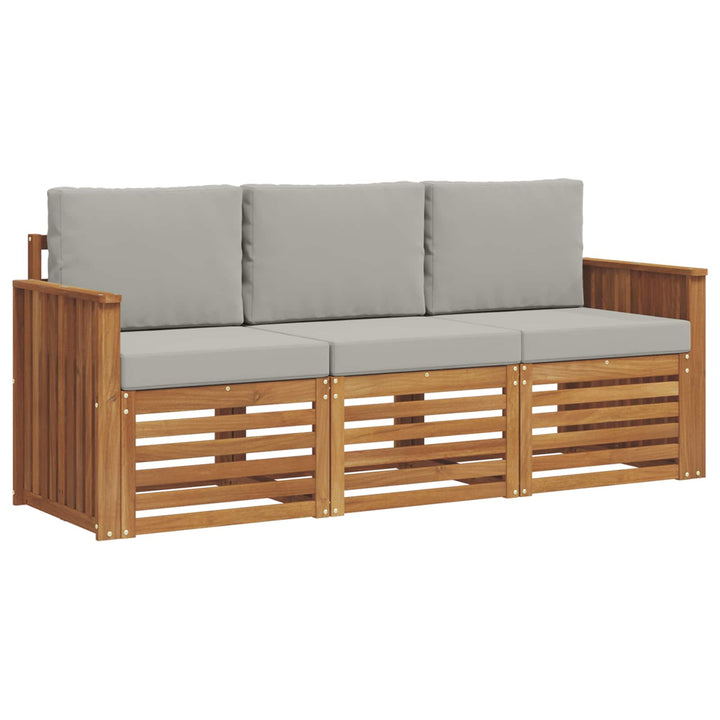 Sofasæt med pude 3 pcs Naturlig og Lys Grå Massivt Akacietræ