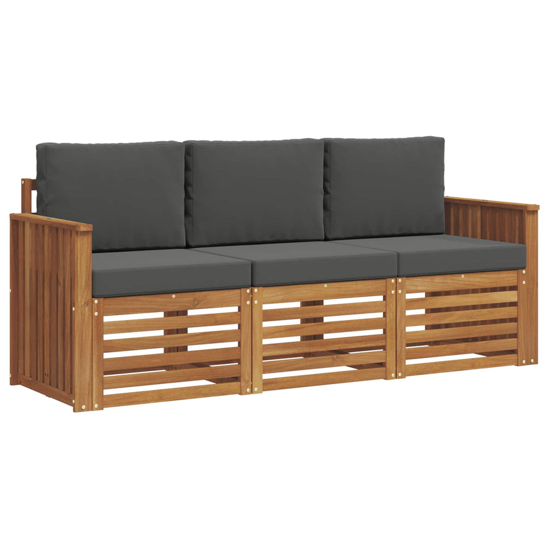 Sofasæt med pude 3 pcs Naturlig og Antracit Massivt Akacietræ