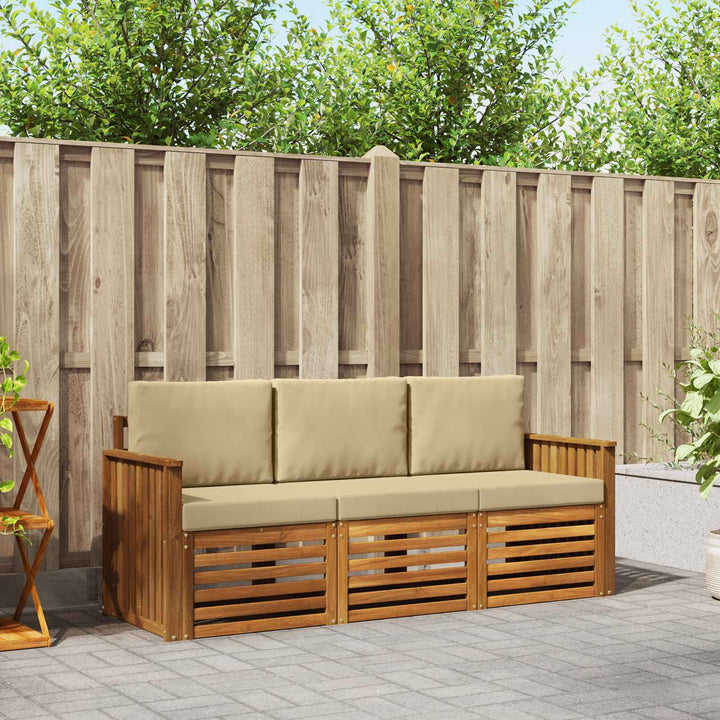 Sofasæt med pude 3 pcs Naturlig og Beige Massivt Akacietræ