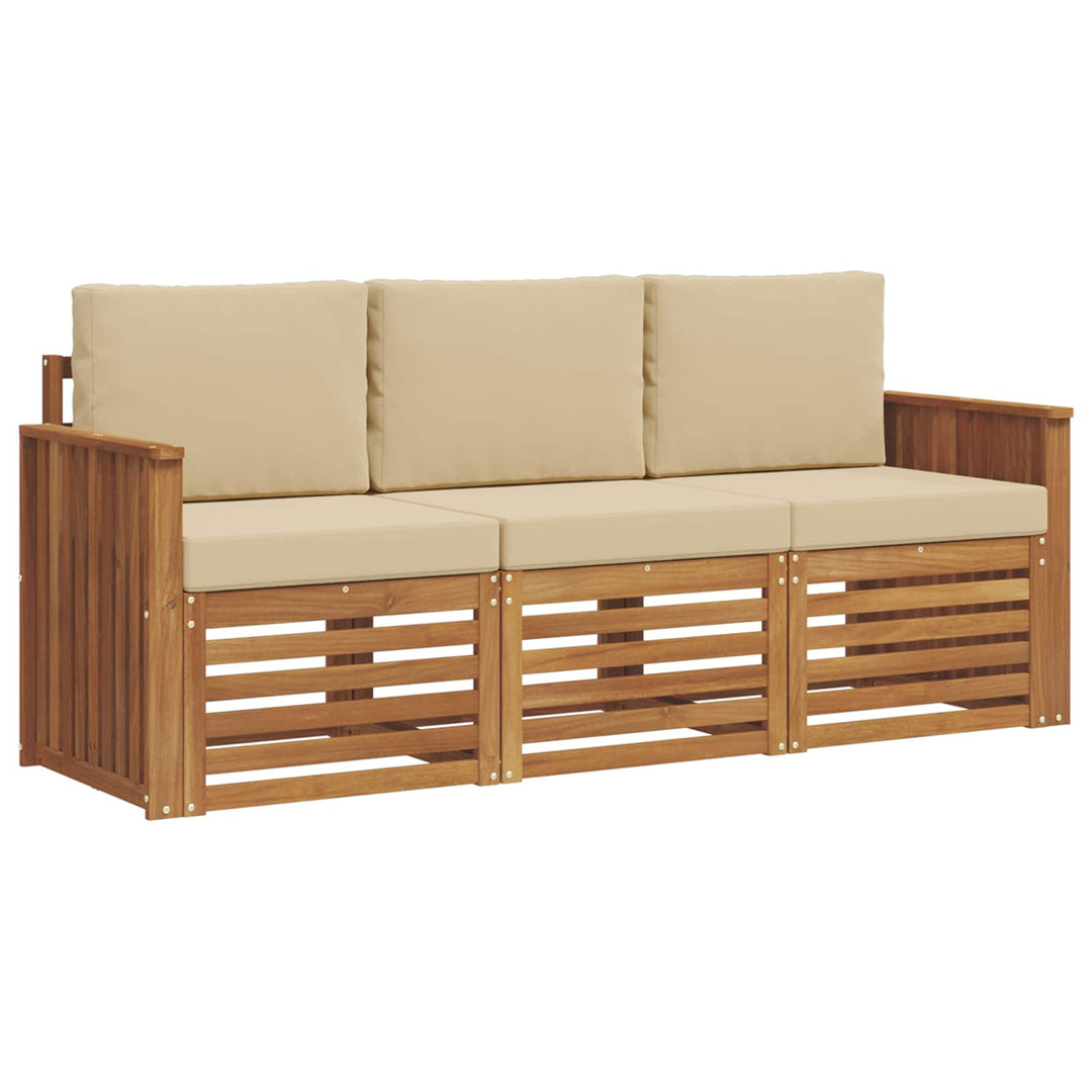 Sofasæt med pude 3 pcs Naturlig og Beige Massivt Akacietræ