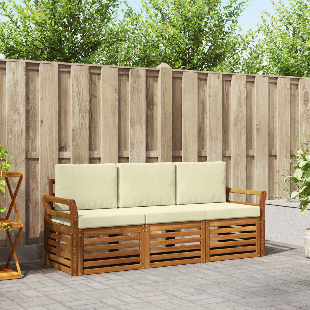 Sofasæt med pude 3 pcs Naturlig og Fløde Massivt Akacietræ