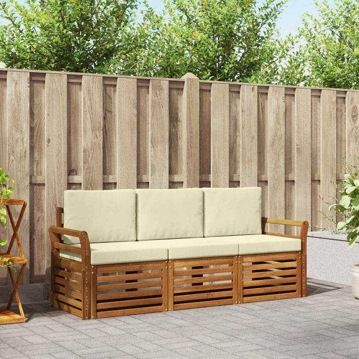 Sofasæt med pude 3 pcs Naturlig og Fløde Massivt Akacietræ