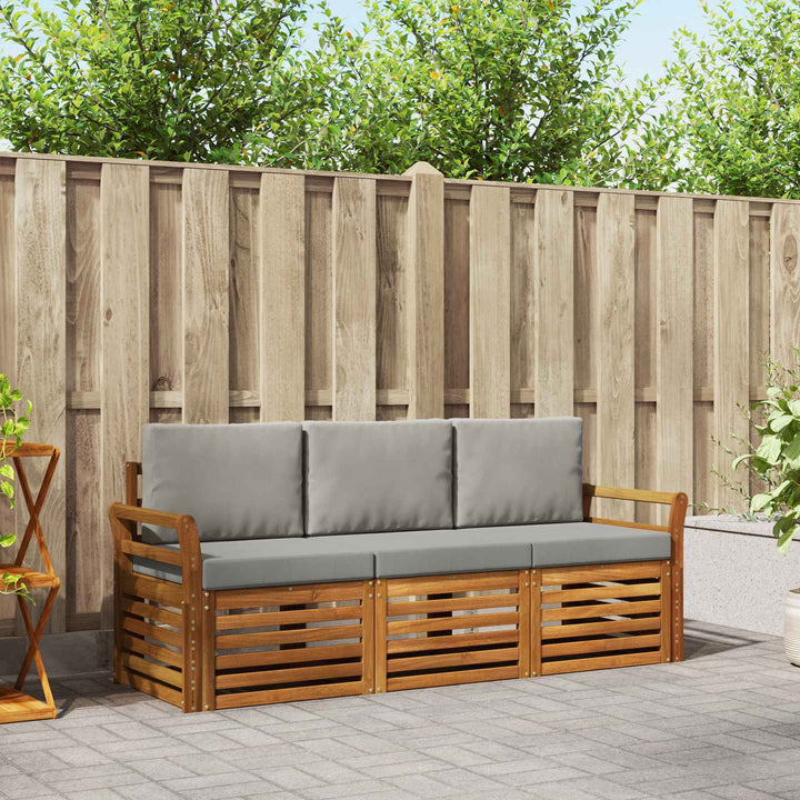 Sofasæt med pude 3 pcs Naturlig og Lys Grå Massivt Akacietræ