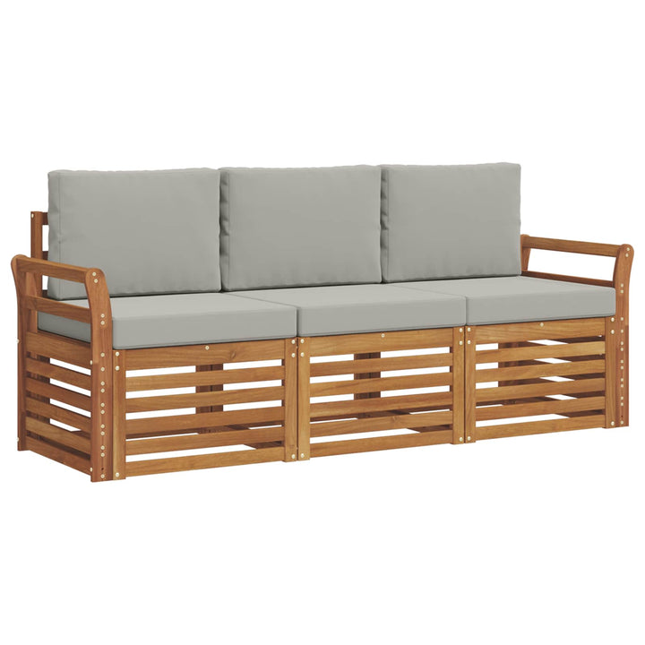 Sofasæt med pude 3 pcs Naturlig og Lys Grå Massivt Akacietræ