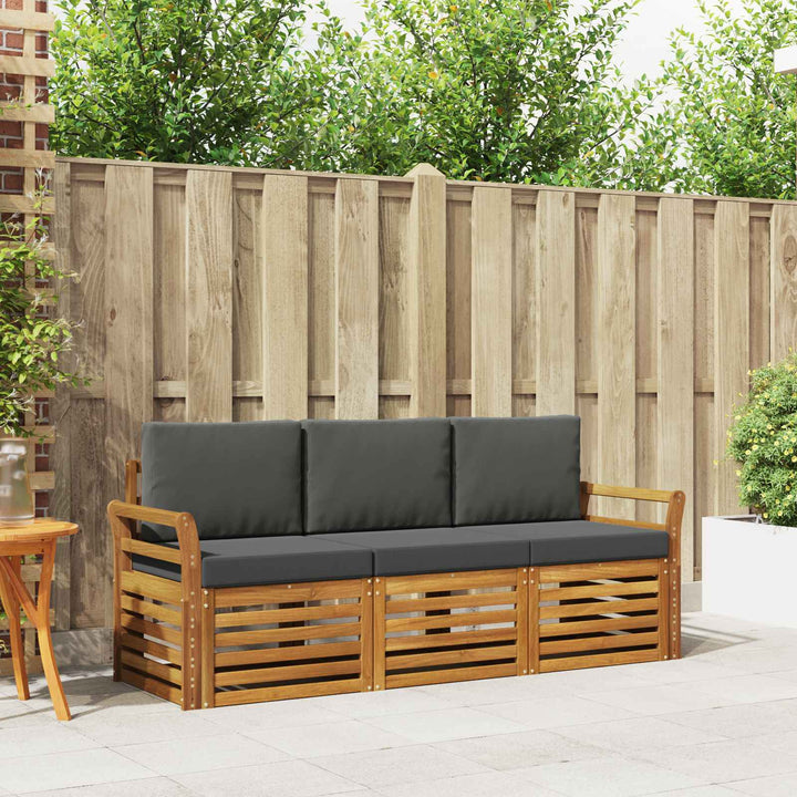 Sofasæt med pude 3 pcs Naturlig og Antracit Massivt Akacietræ