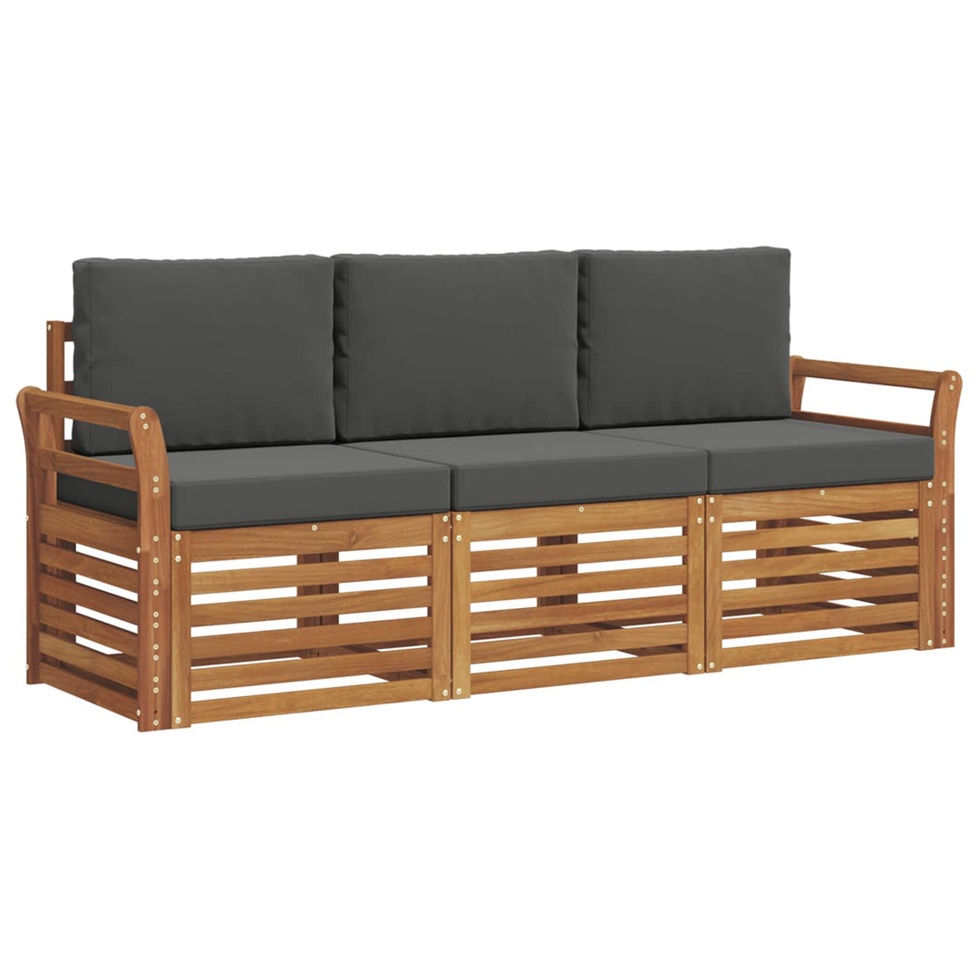 Sofasæt med pude 3 pcs Naturlig og Antracit Massivt Akacietræ