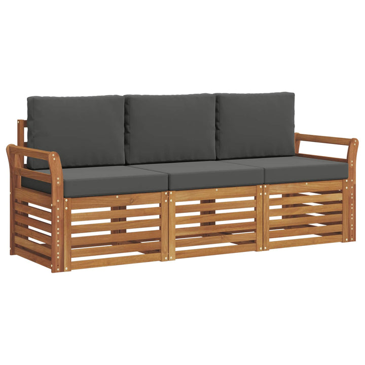 Sofasæt med pude 3 pcs Naturlig og Antracit Massivt Akacietræ