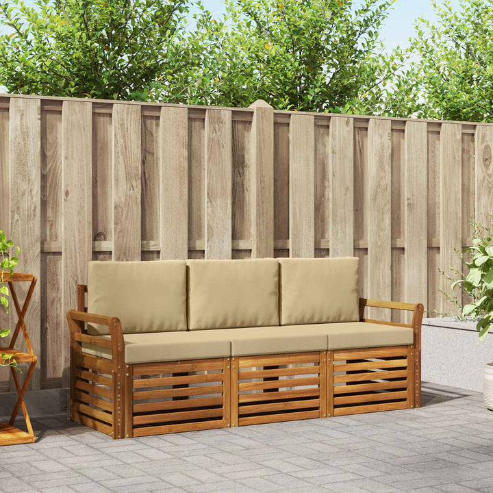Sofasæt med pude 3 pcs Naturlig og Beige Massivt Akacietræ