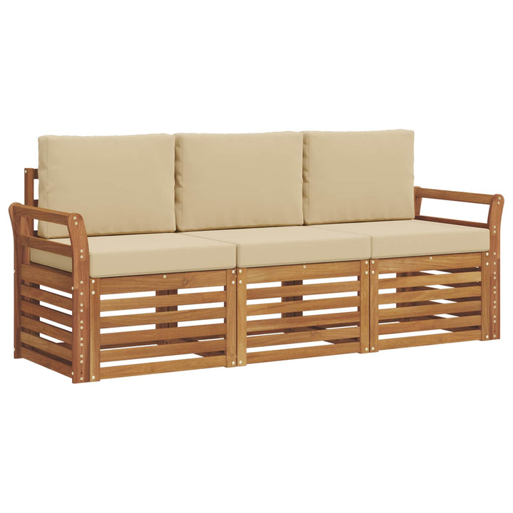 Sofasæt med pude 3 pcs Naturlig og Beige Massivt Akacietræ