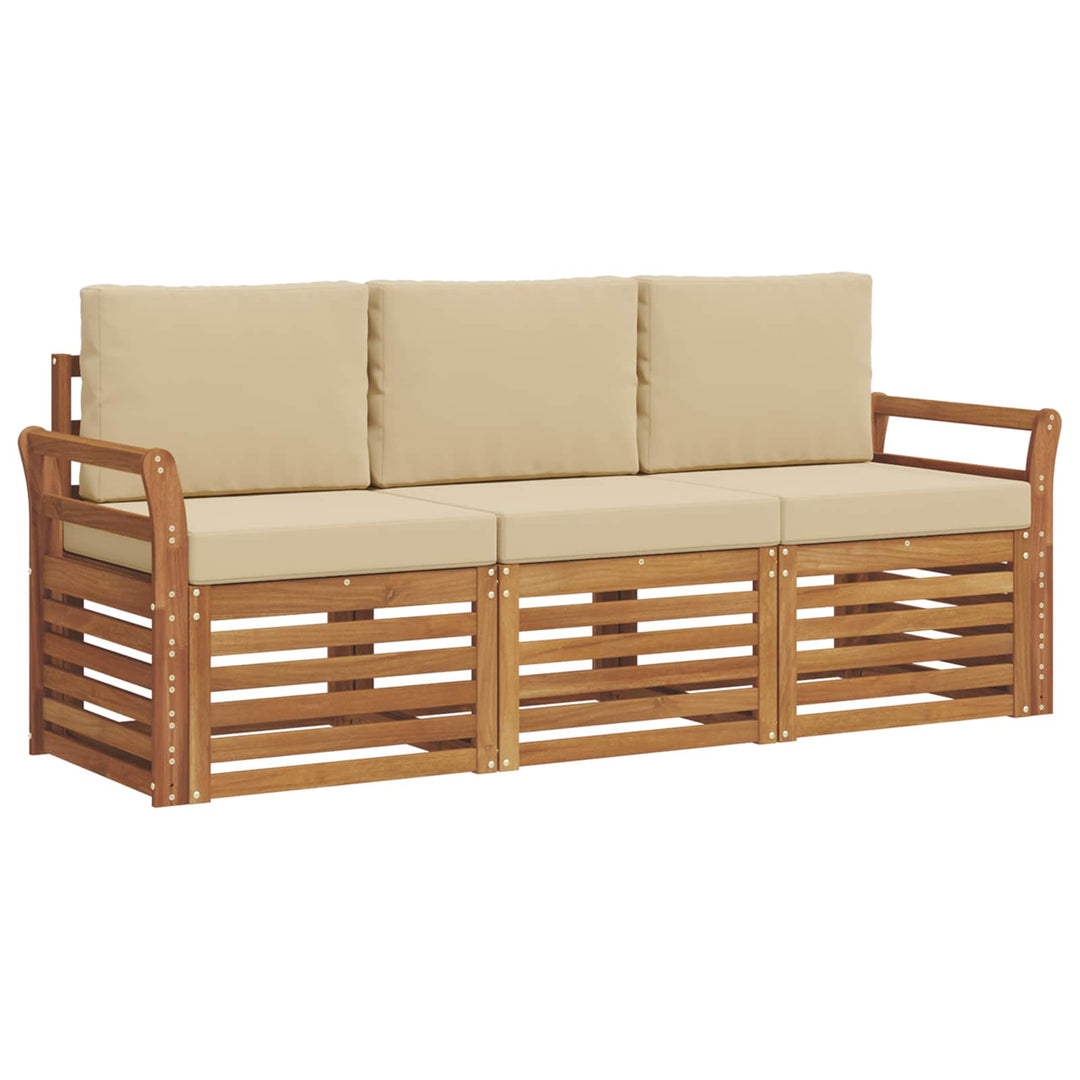 Sofasæt med pude 3 pcs Naturlig og Beige Massivt Akacietræ