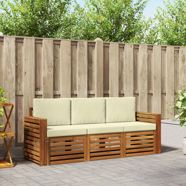 Sofasæt med pude 3 pcs Naturlig og Fløde Massivt Akacietræ