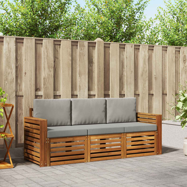 Sofasæt med pude 3 pcs Naturlig og Lys Grå Massivt Akacietræ