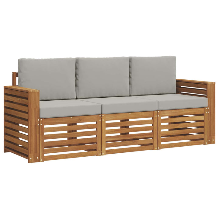 Sofasæt med pude 3 pcs Naturlig og Lys Grå Massivt Akacietræ