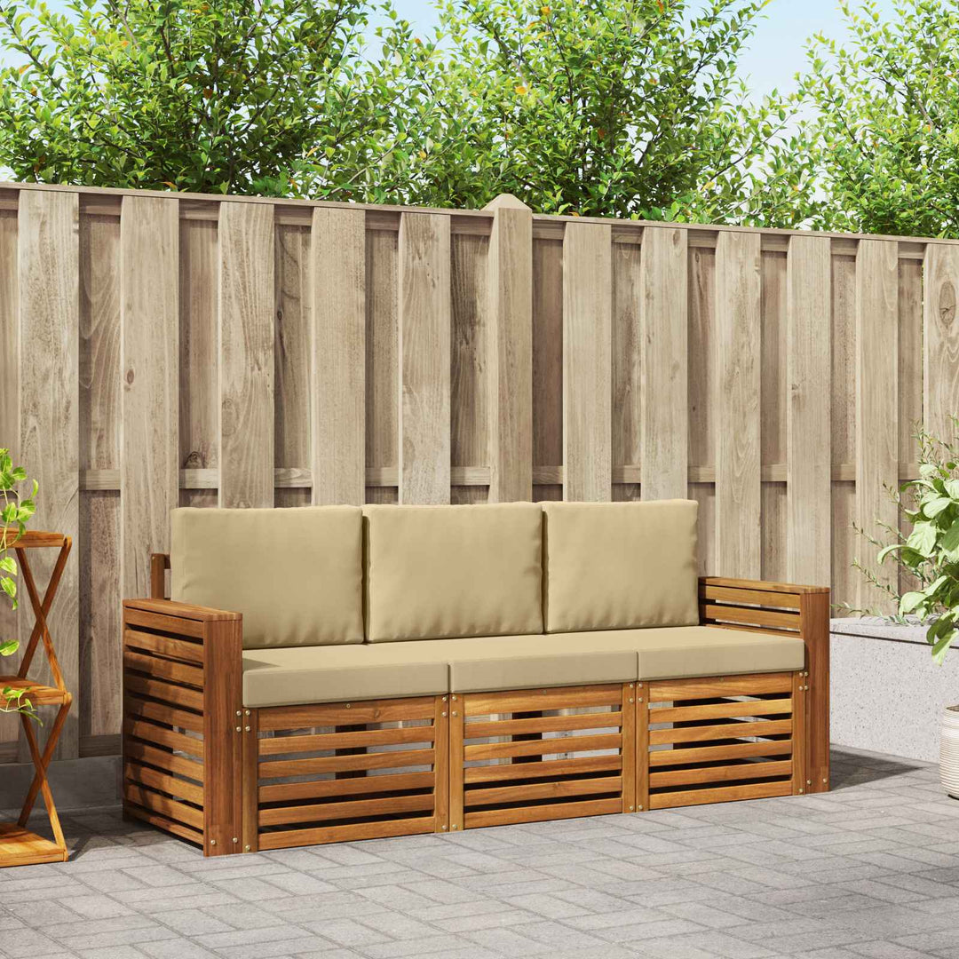Sofasæt med pude 3 pcs Naturlig og Beige Massivt Akacietræ