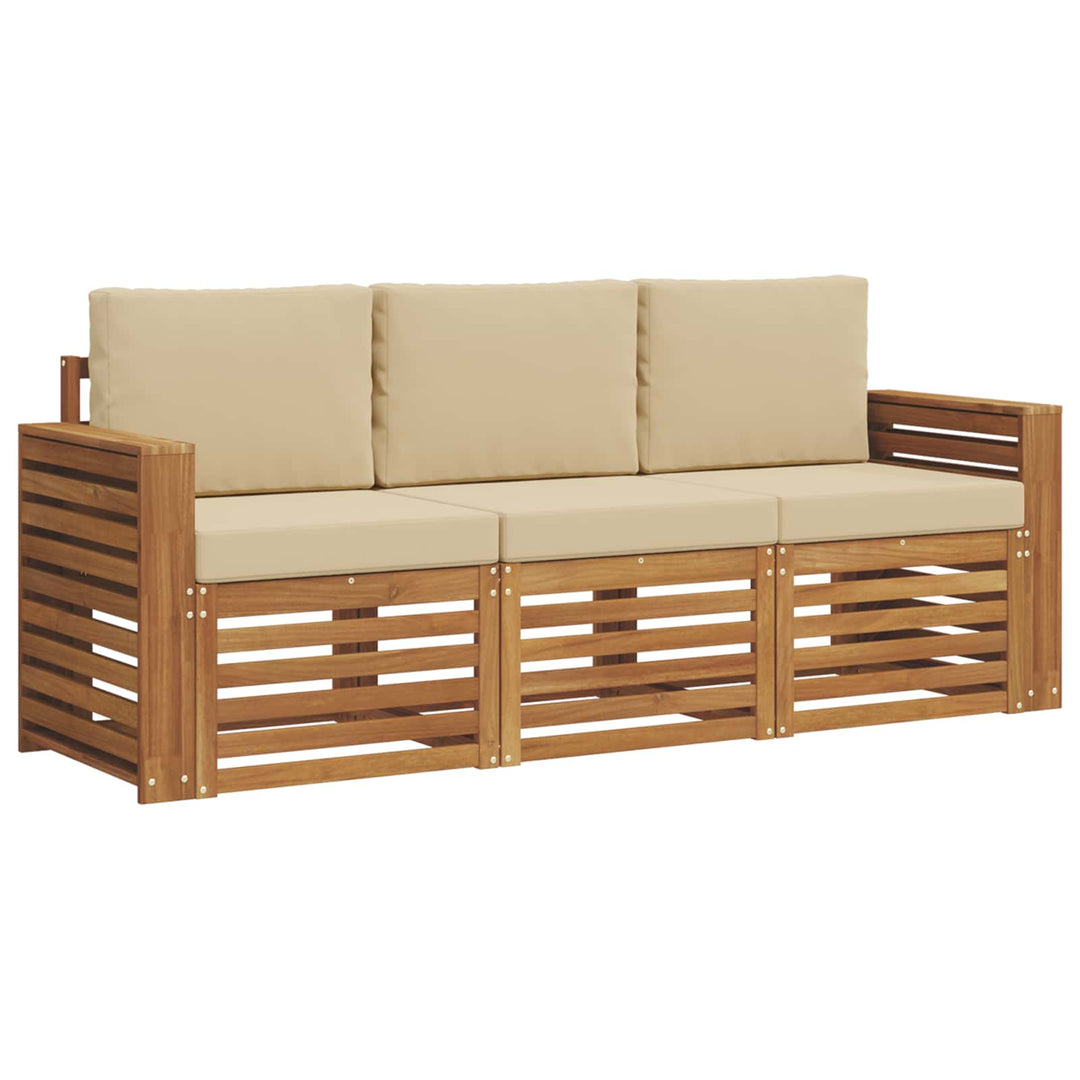 Sofasæt med pude 3 pcs Naturlig og Beige Massivt Akacietræ