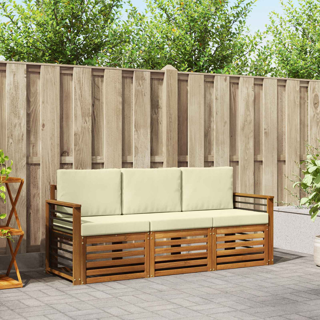 Sofasæt med pude 3 pcs Naturlig og Fløde Massivt Akacietræ