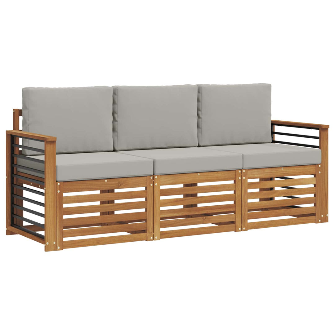 Sofasæt med pude 3 pcs Naturlig og Lys Grå Massivt Akacietræ