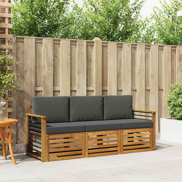 Sofasæt med pude 3 pcs Naturlig og Antracit Massivt Akacietræ