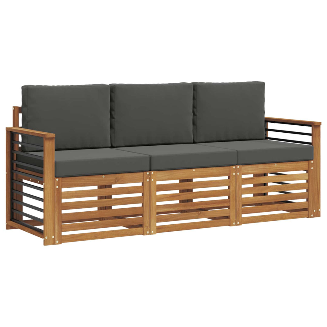 Sofasæt med pude 3 pcs Naturlig og Antracit Massivt Akacietræ