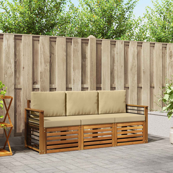Sofasæt med pude 3 pcs Naturlig og Beige Massivt Akacietræ