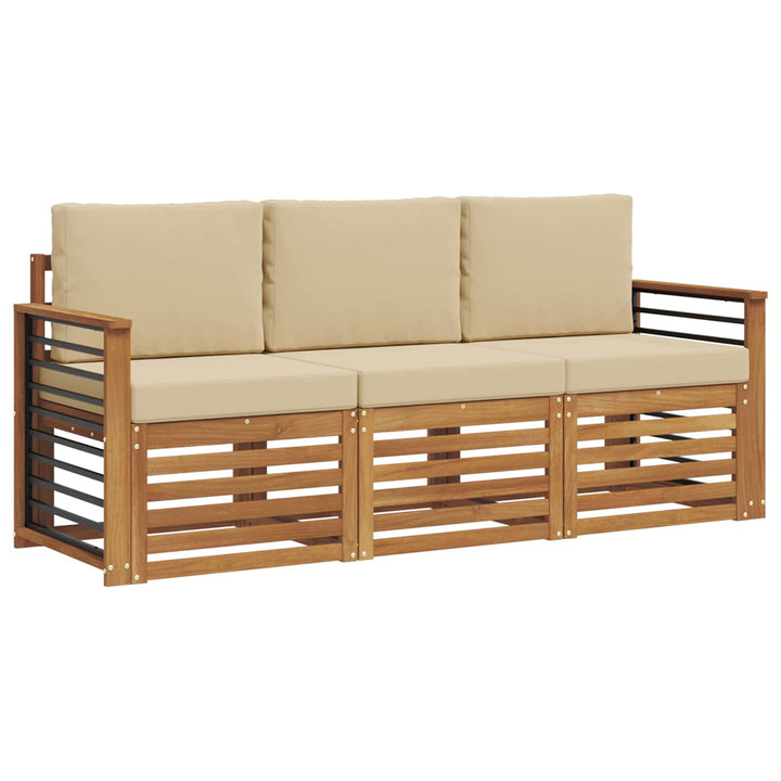 Sofasæt med pude 3 pcs Naturlig og Beige Massivt Akacietræ