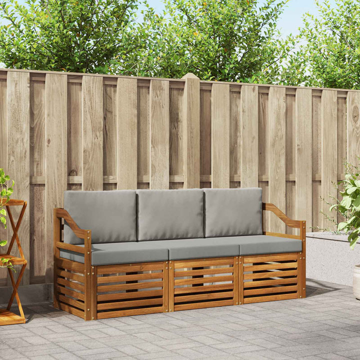 Sofasæt med pude 3 pcs Naturlig og Lys Grå Massivt Akacietræ