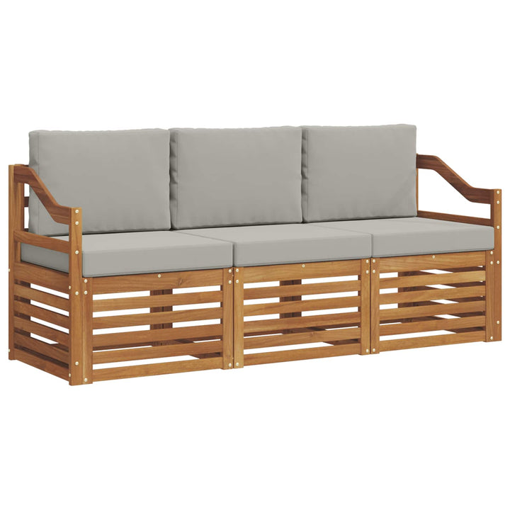 Sofasæt med pude 3 pcs Naturlig og Lys Grå Massivt Akacietræ