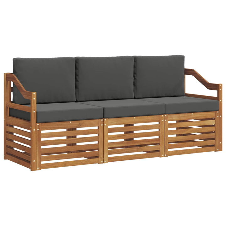 Sofasæt med pude 3 pcs Naturlig og Antracit Massivt Akacietræ