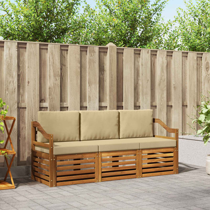 Sofasæt med pude 3 pcs Naturlig og Beige Massivt Akacietræ