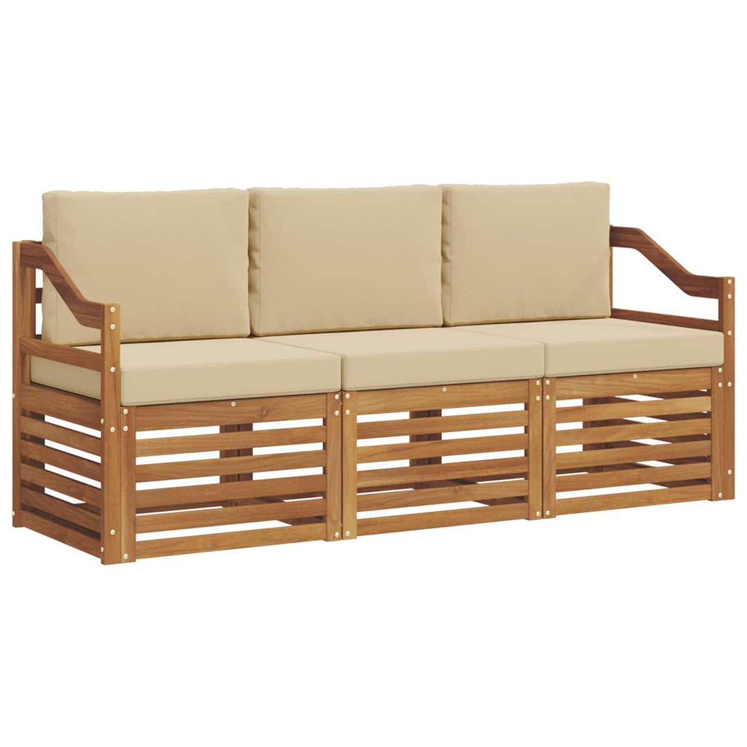 Sofasæt med pude 3 pcs Naturlig og Beige Massivt Akacietræ