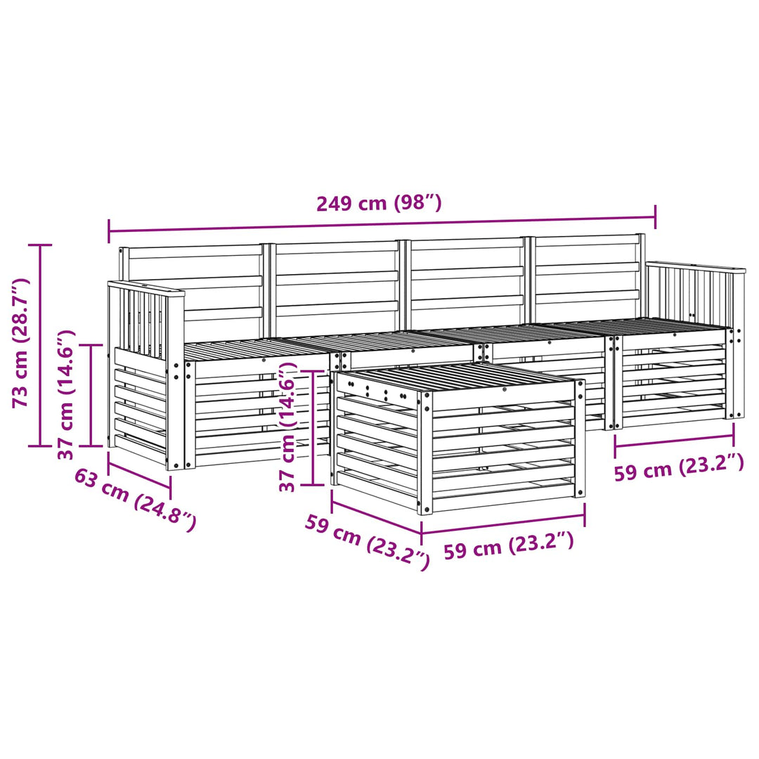 Sofasæt 5 pcs Naturfarvet Massivt Akacietræ